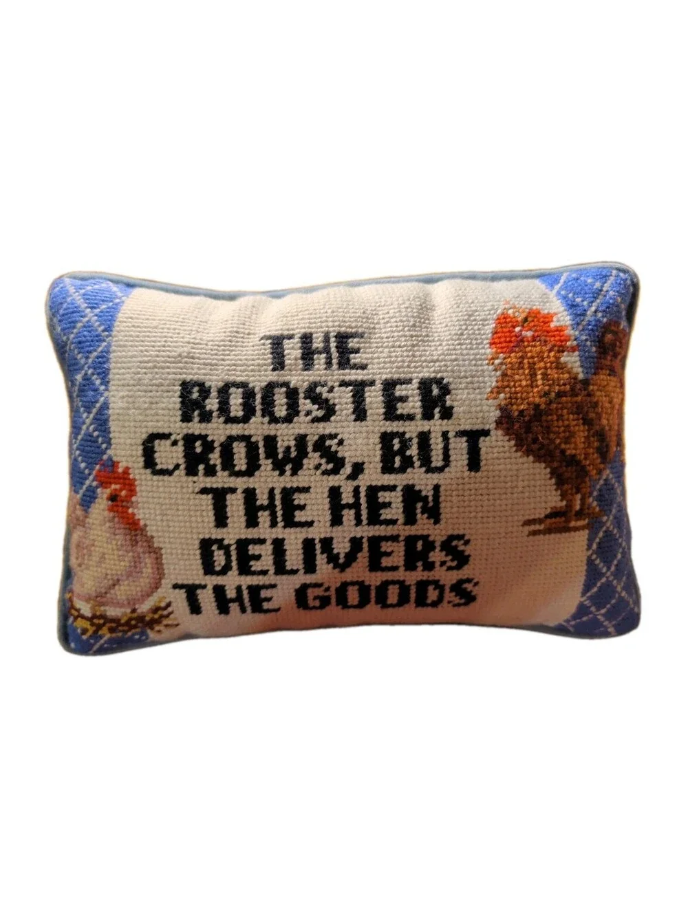 Vintage-Style Throw Pillow W/Cross Stitched Embroidery 